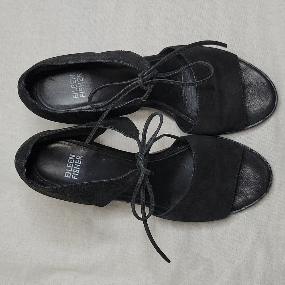 Eileen Fisher Ann Ankle Tie Sandal open toe black - Picture 11 of 13
